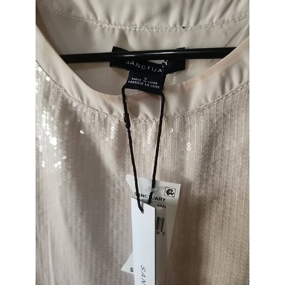 Sanctuary AllNighter Sequin Blouse Top MockNeck Women Champagne Cream Small Cr60 - Picture 2 of 5